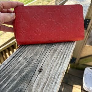 Red Embossed Zip Wallet